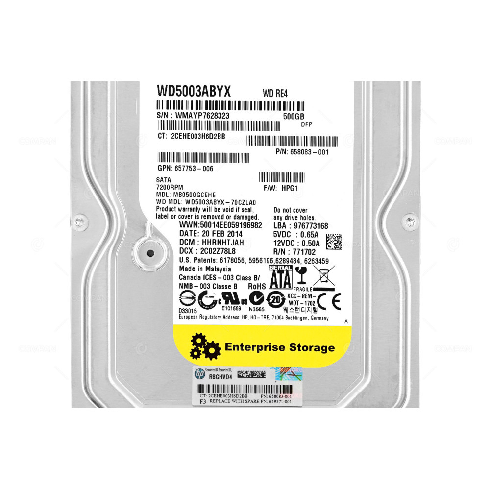 658083-001 HP HDD 500GB 7.2K SATA 6G 3.5" LFF HOT-SWAP